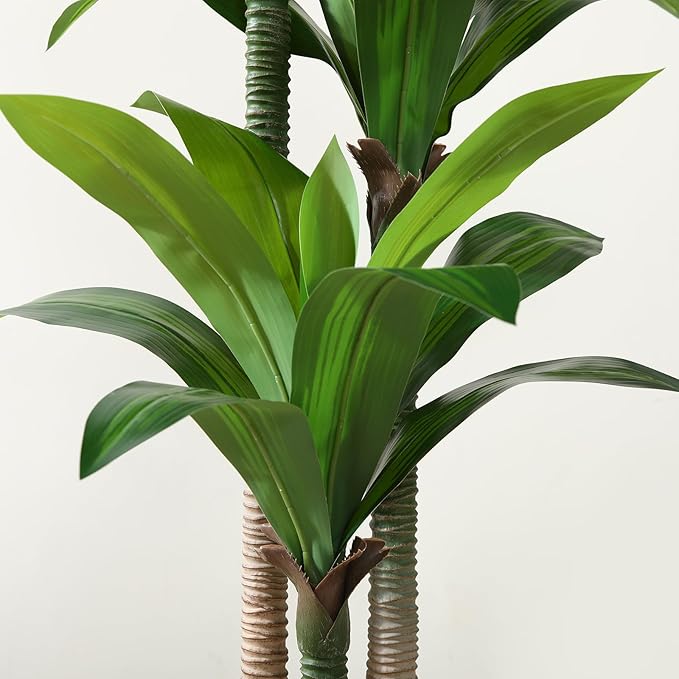 Artificial Dracaena Tree 6ft, Tall Fake Dracaena Plants with White Planter, Faux Dragon Tree Indoor Floor Plant for Home Decor Office Living Room Porch Housewarming, 1Pcs