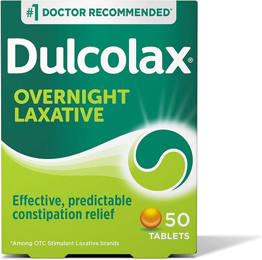 Dulcolax Stimulant Laxative Tablets, Predictable & Effective Constipation Relief, Relieves Straining & Bloating, Bisacodyl 5 mg, 50 Count