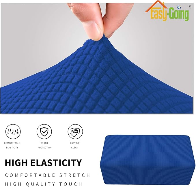 Easy-Going Stretch Ottoman Cover Folding Storage Stool Furniture Protector Soft Rectangle slipcover with Elastic Bottom(Ottoman X-Large,Classic Blue)