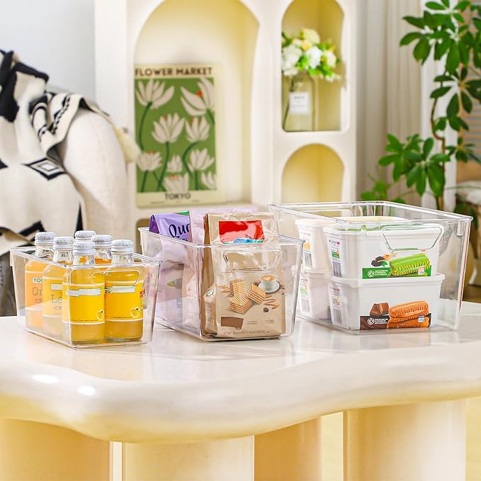 12 Pack Organizers and Storage, Pantry Organization and Storage Bins, Cabinet Organizer, Clear Plastic Storage Containers with Handle，Acrylic Storage Bins (4 Small&4 Middle&4 Large