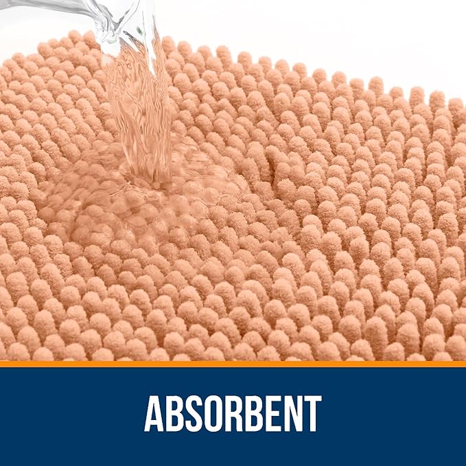 OLANLY Bathroom Rugs 30x20, Extra Soft Absorbent Chenille Bath Rugs, Rubber Backing Quick Dry, Machine Washable Bath Mats for Bathroom Floor, Tub and Shower, Home Decor Accessories, Peach
