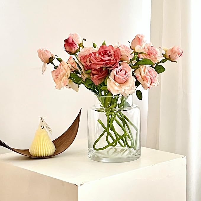 BLOFLO Clear Glass Vase, 7 Inch Large Glass Vase for Flowers, Modern Thick Glass Flower Vases for Centerpieces, Decorative Glass Cylinder Hydroponic Vase for Wedding, Home, Office (Clear, 7Inch)