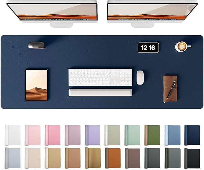 YSAGi Leather Desk Pad Protector, Office Desk Mat, Large Mouse Pad, Non-Slip PU Leather Desk Blotter, Laptop Desk Pad, Waterproof Desk Writing Pad for Office and Home (Dark Blue, 47" x 17")