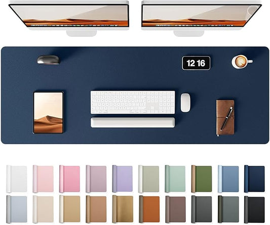 YSAGi Leather Desk Pad Protector, Office Desk Mat, Large Mouse Pad, Non-Slip PU Leather Desk Blotter, Laptop Desk Pad, Waterproof Desk Writing Pad for Office and Home (Dark Blue, 47" x 17")