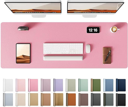 YSAGi Leather Desk Pad Protector, Office Desk Mat, Large Mouse Pad, Non-Slip PU Leather Desk Blotter, Laptop Desk Pad, Waterproof Desk Writing Pad for Office and Home (Pink, 47" x 17")