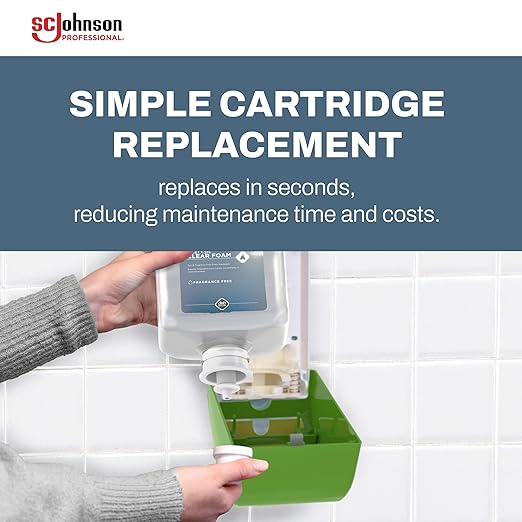 SC Johnson Professional Clear Foam Dispenser and Refill Starter Kit, Kids Wall Mount Soap Dispenser for Hand Soap, 1 Clear Foam Hand Wash, 1 Liter Cartridge, 33.8 fl. oz., for Professional Use Only