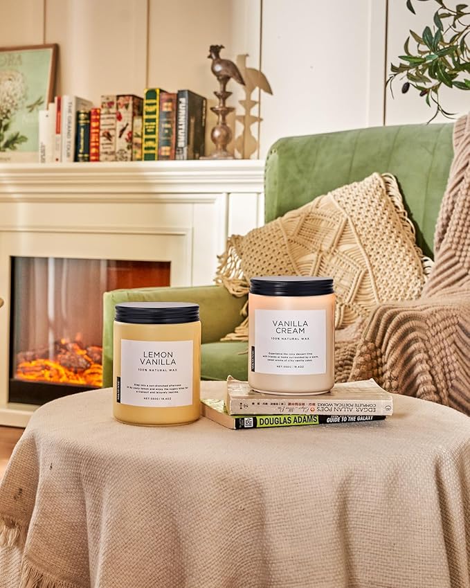 M&SENSE Vanilla Soy Candles, Large 19.4oz Non Toxic 110 Hours Burning Time 100% Natural Organic Soy Wax Candle, Relaxing Aromatherapy Scented Housewarming Gift for Women and Men