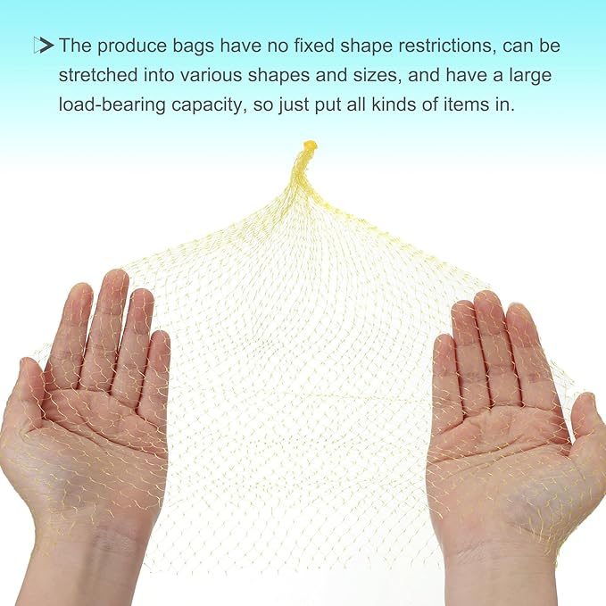 uxcell 100 Pcs Reusable Mesh Produce Bags, 40cm/16 Inch Washable Net Storage Bags Reusable Grocery Reusable Storage Bags with Plastic Buckle for Fresh Fruit Vegetables Seafood, Yellow