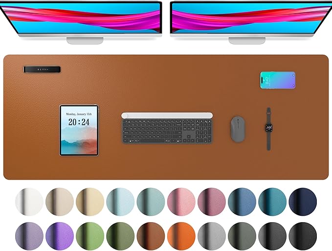 Aothia Leather Desk Pad Protector, Mouse Pad, Office Desk Mat, Non-Slip PU Leather Desk Blotter, Laptop Desk Pad, Waterproof Desk Writing Pad for Office and Home (48"x17",Brown)