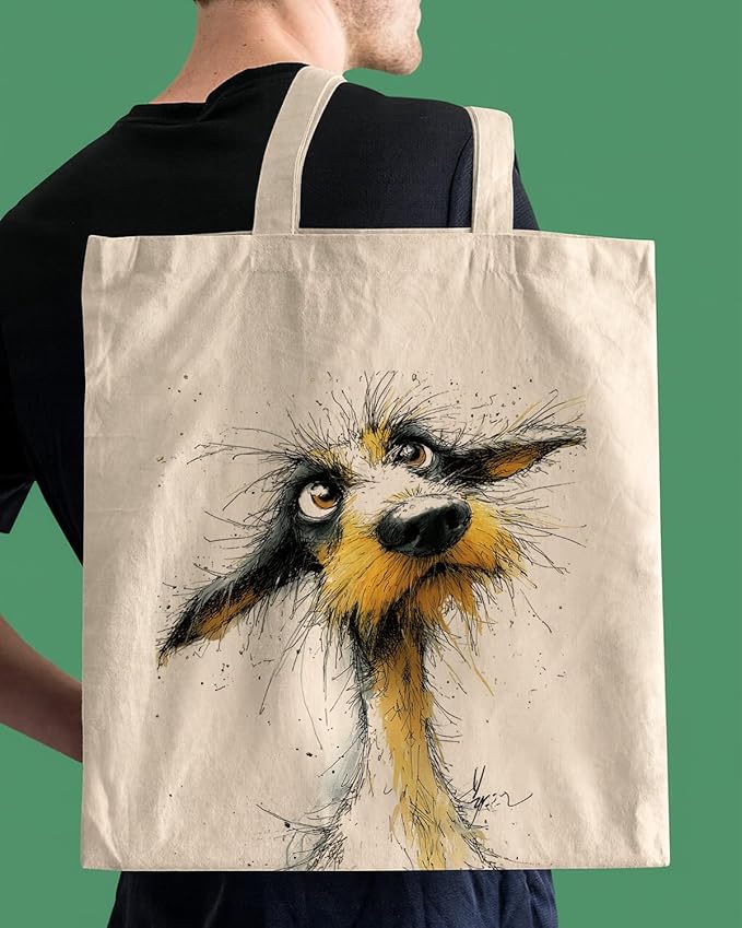 Whimsical Cartoon Artistic Dog Canvas Tote Bag, Animal Themed Casual Shoulder Bags, Reusable Shopping Bag for Casual Vacation Shopping Work, Gift for Dog Lovers
