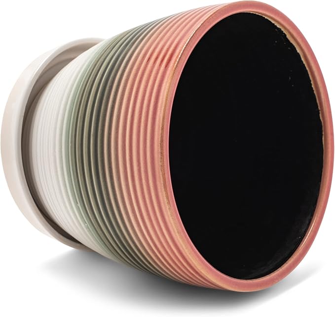 Napco Gradient Red, Brown, and Green 7.25 Inch Ceramic Flower Pot Planter with Saucer