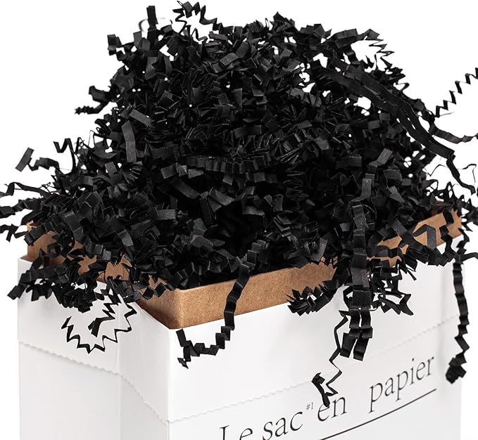 Mefleet 2 LB Crinkle Cut Paper Shred Filler Black Crinkle Shredded Paper for Gift Box - Gift Basket Bag Filler - Grass Cushion Stuffing for Valentine's Day Halloween Holiday Packaging Wrapping