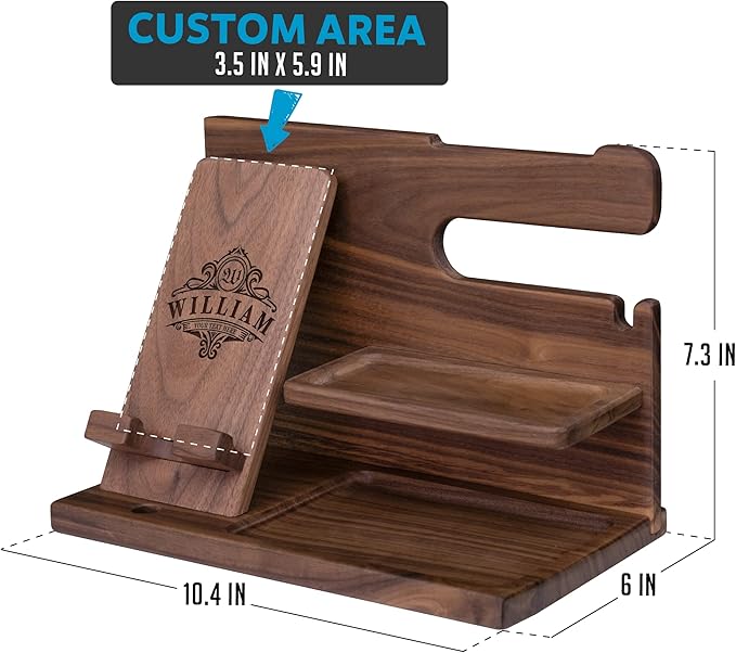 Phone Docking Station For Husband, Boyfriend - Handmade Unique Nightstand Organizer For His Accessories - Personalized Gift Ideas for Dad, Grandpa Him on Father's Day, Birthday, Anniversary