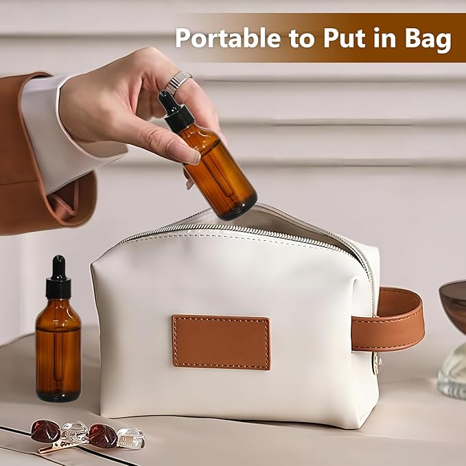 KEYWING 36Pack 2oz Dark Amber Dropper Bottles - 60ml Tincture Bottles with Eye Dropper for Essential Oils, Perfume, Hair Oil, Liquids - Leak Proof Travel Bottle