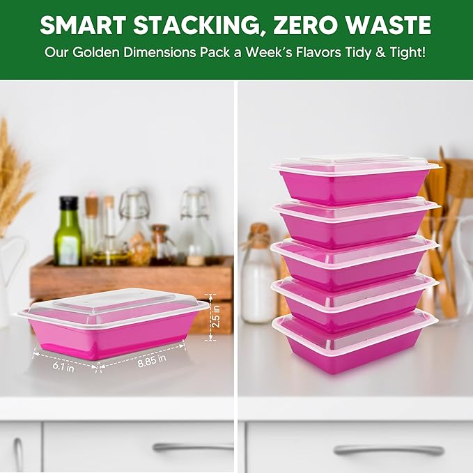 50 Pack Meal Prep Containers with Lids 38oz - BPA-Free, Reusable, Leakproof Food Storage Containers - Microwave/Dishwasher/Freezer Safe, To Go Take Out Plastic Food Storage Pans(Red)