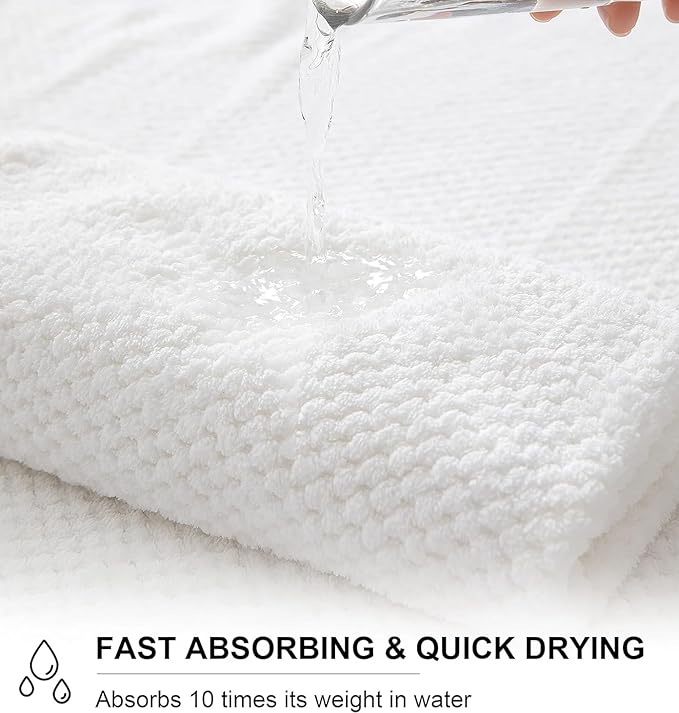 8pcs Bath Towel Set, 2 Extra Large Bath Towel Sheets, 2 Hand Towels and 4 Washcloths- Highly Absorbent Microfiber,Ultra Soft Towel Set for Bathroom,Waffle Weave Design, Pack of 8 (White)