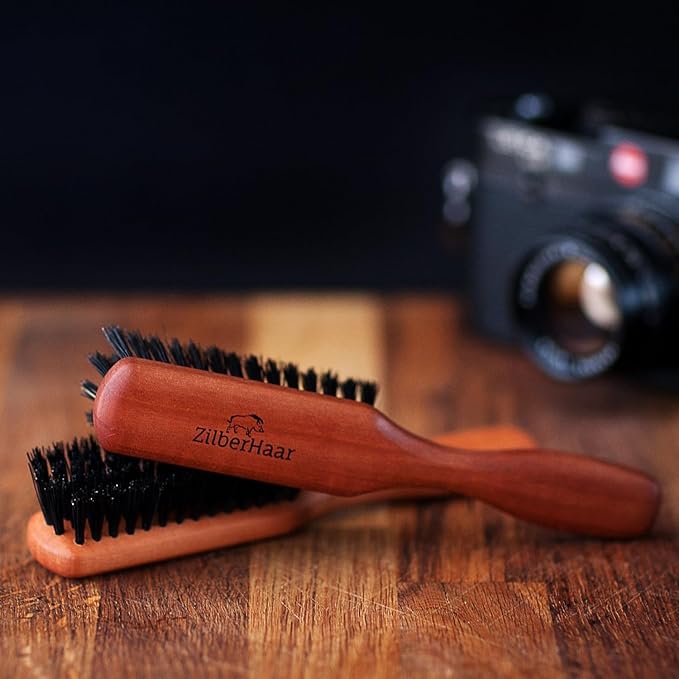 ZilberHaar Regular Beard Brush - Soft Boar Bristles - Beard grooming brush for men - Straightens and Promotes beard growth - Works with Beard Oils and Balms - Essential for beard care kits
