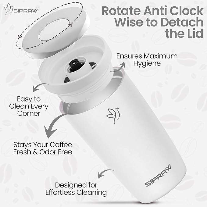 Travel Coffee Mug Tumbler, Reusable Iced Coffee Hot Coffee Cup, Double Wall Insulated Thermal Stainless Steel Material, Gift for Women Men, Perfect for Camping Travelling, 12 oz, White smoke