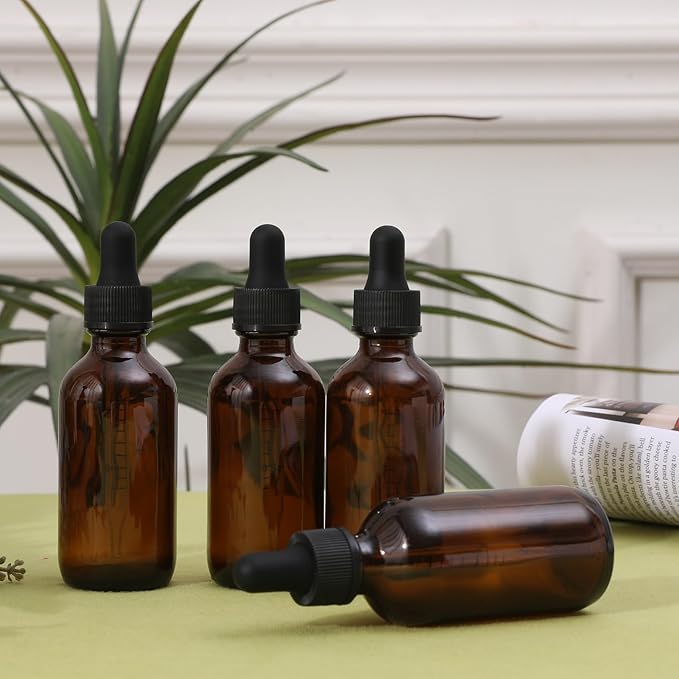 24 Pack, 2oz Glass Dropper Bottle, Preety Texture Tincture Bottles with Precise Scales Eye Droppe, for All Kinds Of Mixed Liquids,Leak-Proof Design for Easy Travel (Amber)