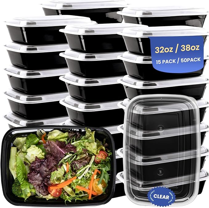 38oz Meal Prep Containers 15 Pack, BPA Free Food Storage Containers with Lids Reusable Stackable, Microwave/Dishwasher/Freezer Safe To Go Food Containers