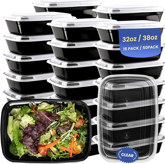 38oz 50 Pack Meal Prep Containers Reusable, Disposable Food Containers with Lids BPA Free, Microwave/Dishwasher/Freezer Safe To Go Containers
