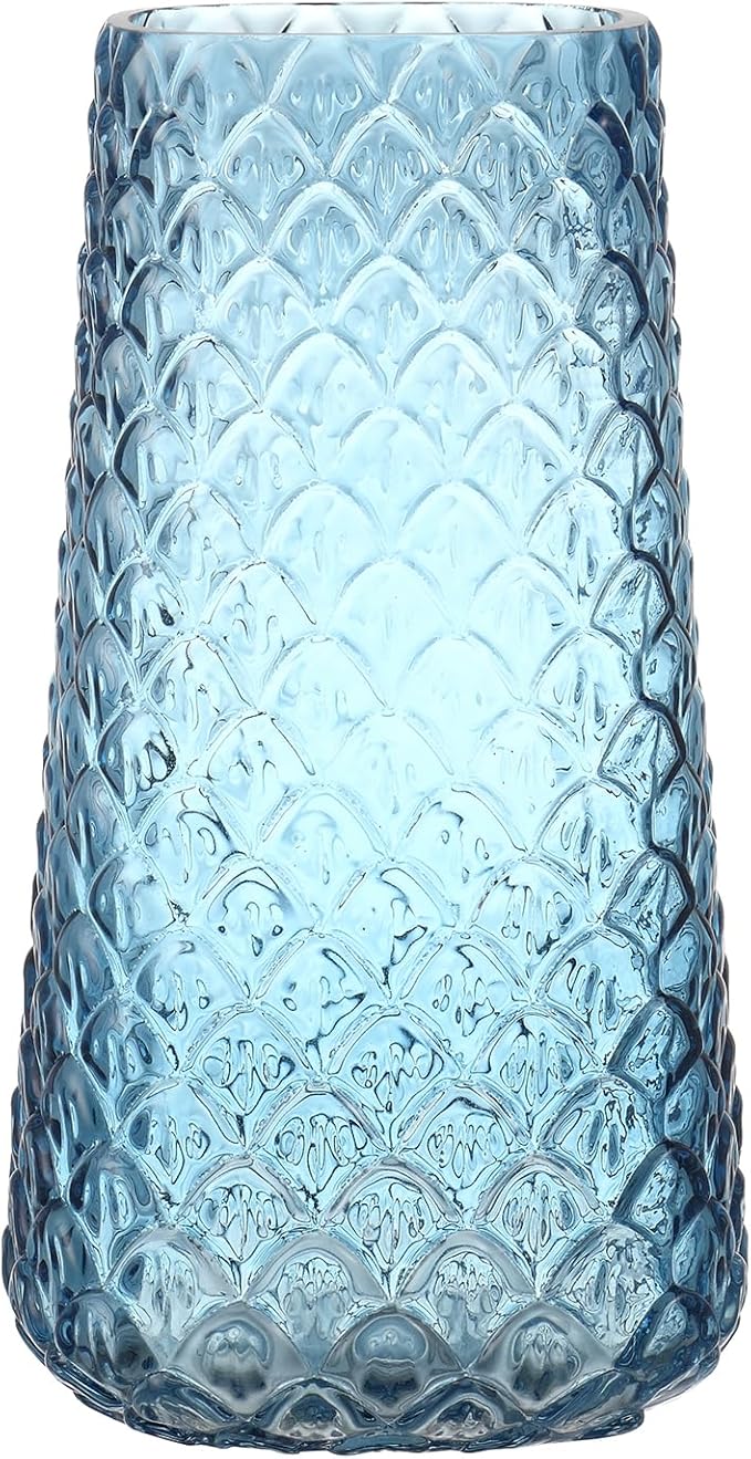 Glass Vase, Blue Flower Vase for Bouquet, Large Glass Vases for Flowers, Modern Vases for Living Room, Bedroom, Dining Table, Office, Kitchen, Wedding, 9 Inches