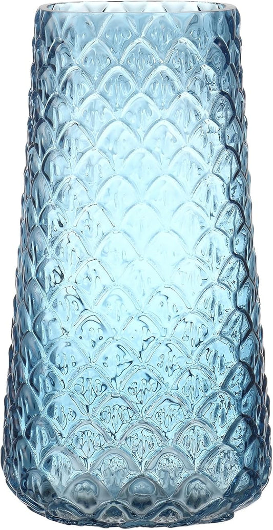 Glass Vase, Blue Flower Vase for Bouquet, Large Glass Vases for Flowers, Modern Vases for Living Room, Bedroom, Dining Table, Office, Kitchen, Wedding, 9 Inches