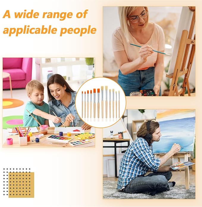 12 Pcs Wooden Stencil Brushes Set - 3 Sizes Natural Bristle Paint Brushes for Acrylic Paint, Round Pointed Template Brush for Acrylic Oil Watercolor Painting Stenciling, DIY Crafts and Art Projects