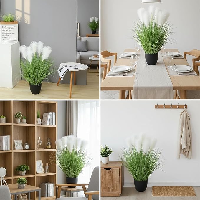 35" Artificial Potted Plant with Reed Flowers, Tall Faux Pampas Greenery for Indoor Home Decor, Living Room, Lobby, Bathroom, Wedding
