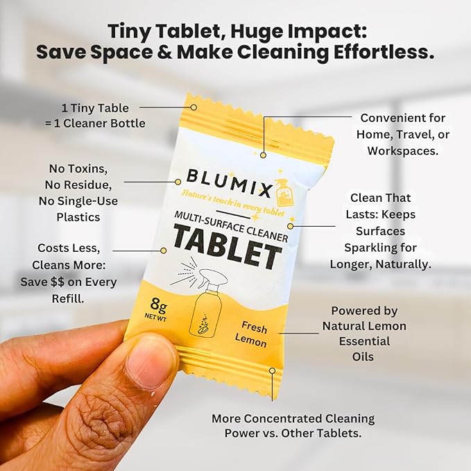 Multi-Surface Cleaner Refill Tablets – 6 Count | Fresh Lemon Scent | Eco-Friendly, Biodegradable, Plastic-Free Cleaning Refills for Spray Bottles – All-Purpose Household Use