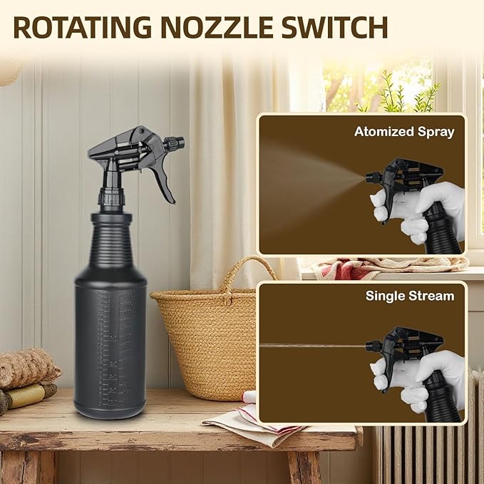 3-Pack Black Spray Bottles 34oz Opaque Heavy Duty Sprayer with Adjustable Nozzle, Leak-resistant Dark Spray Bottle for Cleaning, Garden, Plants, Hair, Pets