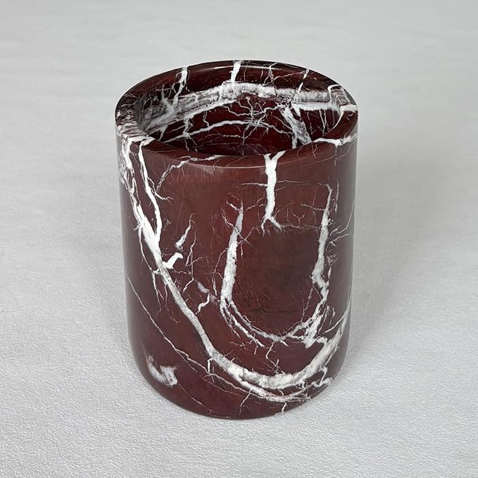 Handmand Natural Marble with Holes Stone Vintage Kitchen Utensil Holder - 5.1" D X 6.3" H Kitchen Counter Organizers and Storage Tool Crock (Rosa Levanto Marble)