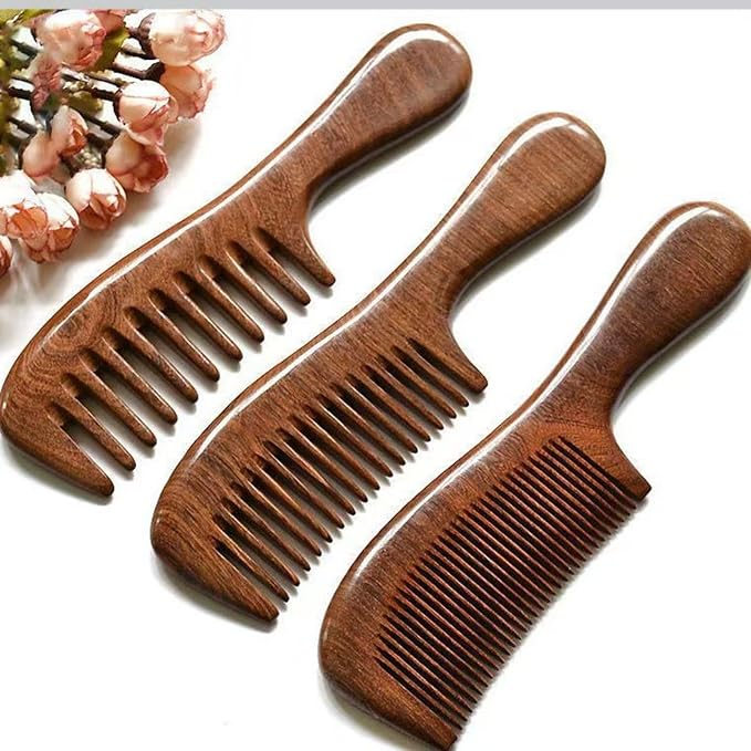 Letyvba Walnut Hair Comb, Wooden Comb for Women, Premium Antistatic Walnut 3-Piece Comb Set - Wide, Medium, and Fine Tooth. For Women and Men with Curly, Wet, Long, Dry, or Thin Hair