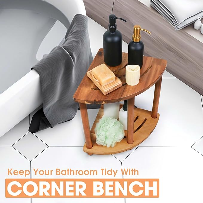 ENKEZI Shower Foot Rest 12 in - Shower Stool for Shaving Legs, Small Corner Bathroom Bench Suitable for Small Shower Spaces - Bath Seat, Spa Foot Rest Shaving Stool (2 Tier Corner)