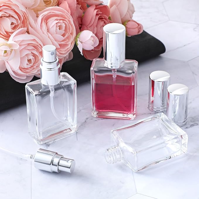 20 Pcs Clear Glass Fine Mist Atomizer Spray Bottle, 15ml Portable Square Empty Glass Perfume Atomizer Bottles, Clear Refillable Perfume Bottle with 10 5ML Droppers and 10 Funnels