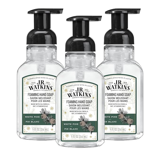 J.R. Watkins Foaming Hand Soap with Pump Dispenser, Moisturizing Foam Hand Wash, Alcohol-Free, Cruelty-Free, White Pine, 9 fl oz, 3 Pack