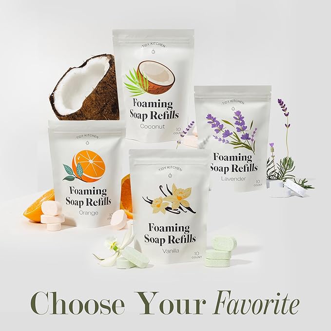 Foaming Hand Soap Tablets – Rich, Moisturizing Hand Soap Refills, Works with Dispensers, Variety Pack, 10 Count, 4 Pack