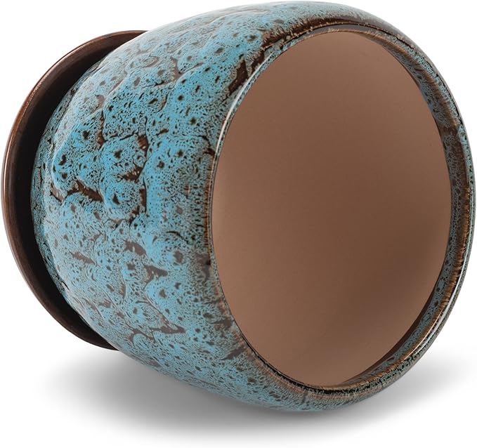 Napco Mottled Teal and Black 4.5 Inch Ceramic Flower Pot Planter with Saucer