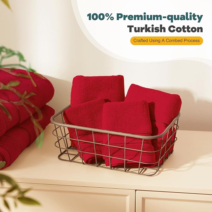 Marvione Bath Towels Set 6 Piece, 100% Turkish Cotton Highly Absorbent and Soft Towels for Bathroom 2 Bath Towels 2 Hand Towels 2 Washcloths, Red