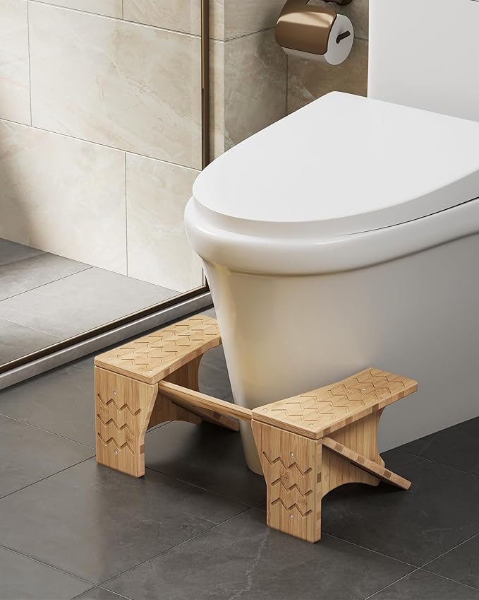 SONGMICS Bamboo Toilet Stool, Adjustable Poop Stool with Non-Slip Grooves, Height Convertible to 6.9 or 9.5 Inches, Squat Potty Stool for Bathroom, Space-Saving, Light Bamboo UBCB111N01