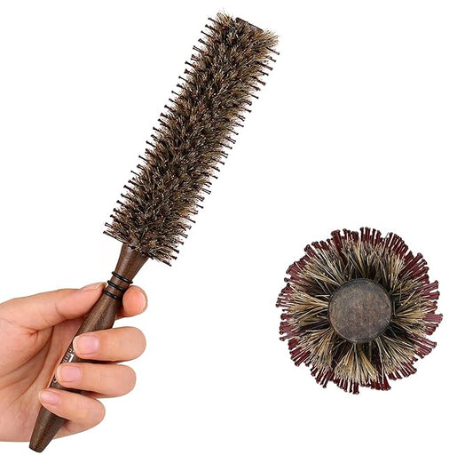 PERFEHAIR Small Round Boar & Nylon Bristle Brush -1.8 Inch, Styling Hairbrush for Blow Drying Curling Men & Women's Short, Thin, Fine Hair, Natural Wooden Handle