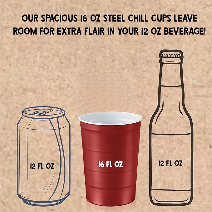 16 oz. Party Cups, Perfect for Cold Drinks, Sturdy & Durable, Disposable and 100% Recyclable, Made in USA, Red, 12 Count