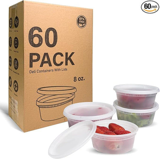 EASYTRIP [60 sets] 8oz Deli Containers with Lids，Food Storage Container with airtight lid，Plastic Soup Containers with Lids Meal Prep/BPA Free/Freezer Safe/Dishwasher Safe/Microwave Safe/Stackable