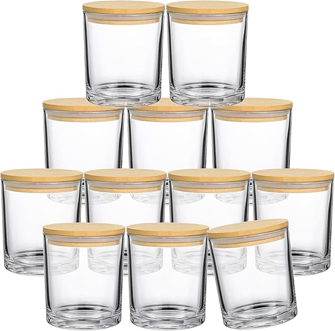 12 Pack 14 fl.oz Glass Candle Jars - Clear Empty Glass Vassels with Bamboo Lids, Bulk Candle Containers Jars for Making Candles 12 14 fl.oz