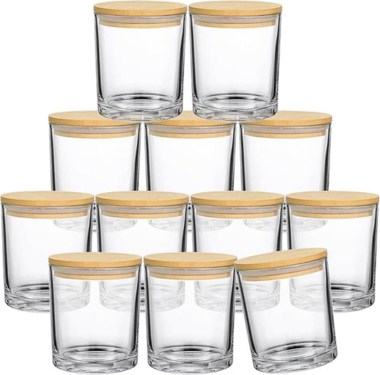 12 Pack 14 fl.oz Glass Candle Jars - Clear Empty Glass Vassels with Bamboo Lids, Bulk Candle Containers Jars for Making Candles 12 14 fl.oz