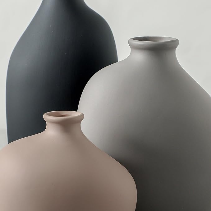 Ceramic Vase Set of 3, Modern Rustic Pottery Vases for Home Decor,Farmhouse Flower Vase for Pampas Grass, Dried or Fresh Flowers, Decorative Vases for Living Room, Bedroom, Bookshelf, or Table.