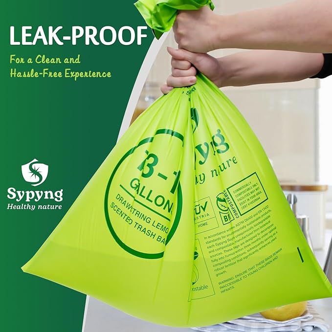 13-17 Gallon Compostable Trash Bags (50-Pack) Heavy-Duty & Durable, 1.1 Mil Thick | 100% Biodegradable for Large Bins | Certified ASTM D6400, BPI & OK Compost HOME, Eco-Friendly & Recyclable
