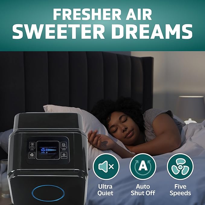 GermGuardian Air Purifier for Home with HEPA Pure Filter, for Wildfire Smoke, Pet Dander, Pollen, Odors, Large Rooms Up To 870 Sq. Ft., Removes 99.97% Pollutants, UV-C Light, 28", AC5350B, Black