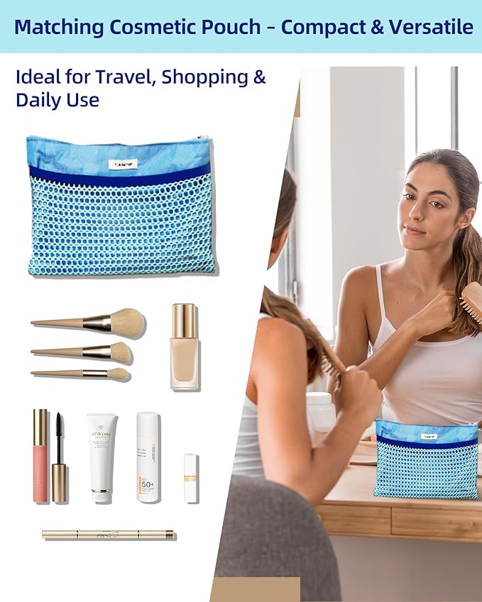 Mesh Beach Tote Bag Packable,2025 New 2-in-1 Large Lightweight Foldable Beach Bags with Multiple Pockets for Women