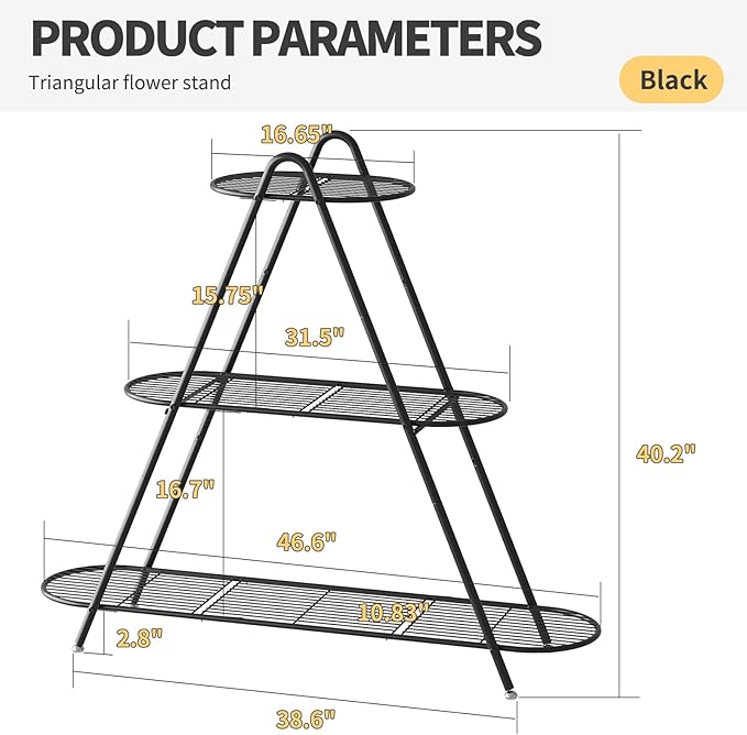 Plant Stand for Patio, 3-Tier Metal Plant Shelf–Indoor/Outdoor Display Rack for Multiple Pots, Heavy Duty Plants, Garden Flower Organizer (Black)